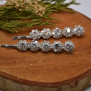 classic curved Hairpin bridal style, sparkling rhinestones diamonds glitter shiny, hairclip bobby pin, set of 2, silver gold image 5