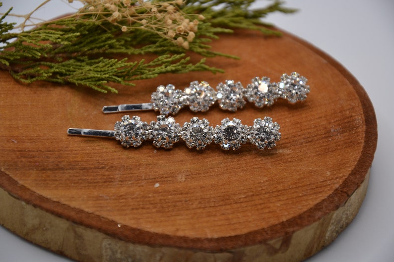 classic curved Hairpin bridal style, sparkling rhinestones diamonds glitter shiny, hairclip bobby pin, set of 2, silver gold image 5