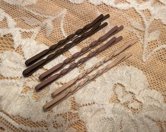 simple spiral hairpins, brown Mauve pink, set of 6, minimalist hairstyle, hair clips, bobby pins