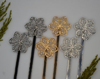 flower hairpin set of 2, hairclip, silver, gold, anthracite, bobby pins, long bobby pins, bridal hairstyle, hair accessories, minimalist