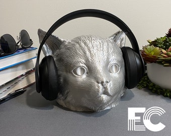 Kitten Head, Kitten Headphone Stand, Kitty Headphone Holder, Gaming Accessories, Kitten Statue, Headset Sculpture, Music Cat, Kitten Gifts