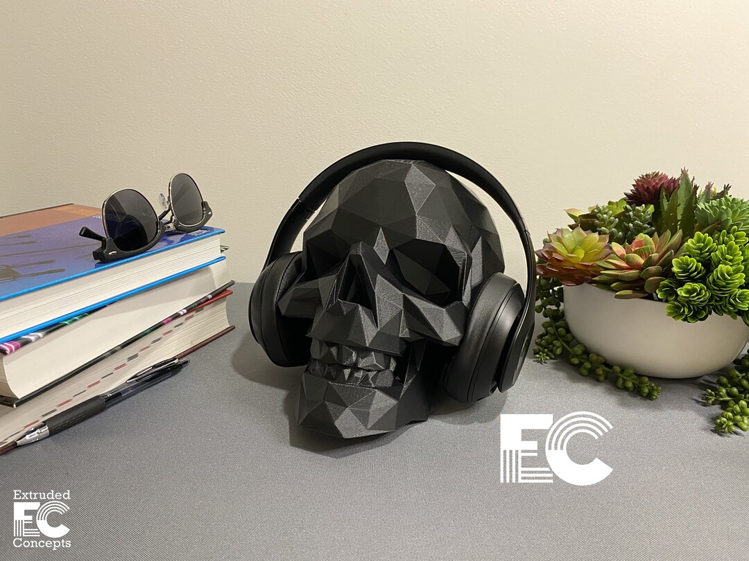 Low Poly Skull Skull Headphone Stand Skull Headphone Holder Etsy
