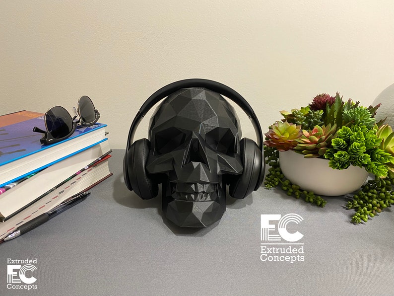 Low Poly Skull Skull Headphone Stand Skull Headphone Holder Etsy