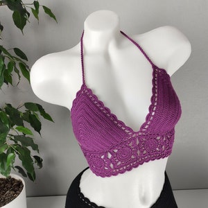 Plum Crochet Crop Top, Granny Square Yoga Bralette