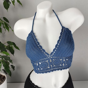 Navy Blue Granny Square Crochet Top