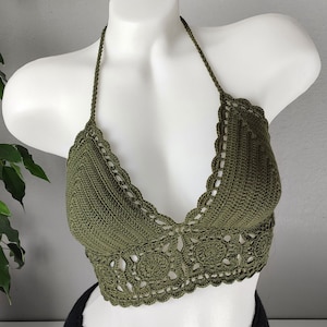 Crochet Swimming Bra Top, Deep V-neck Bustier