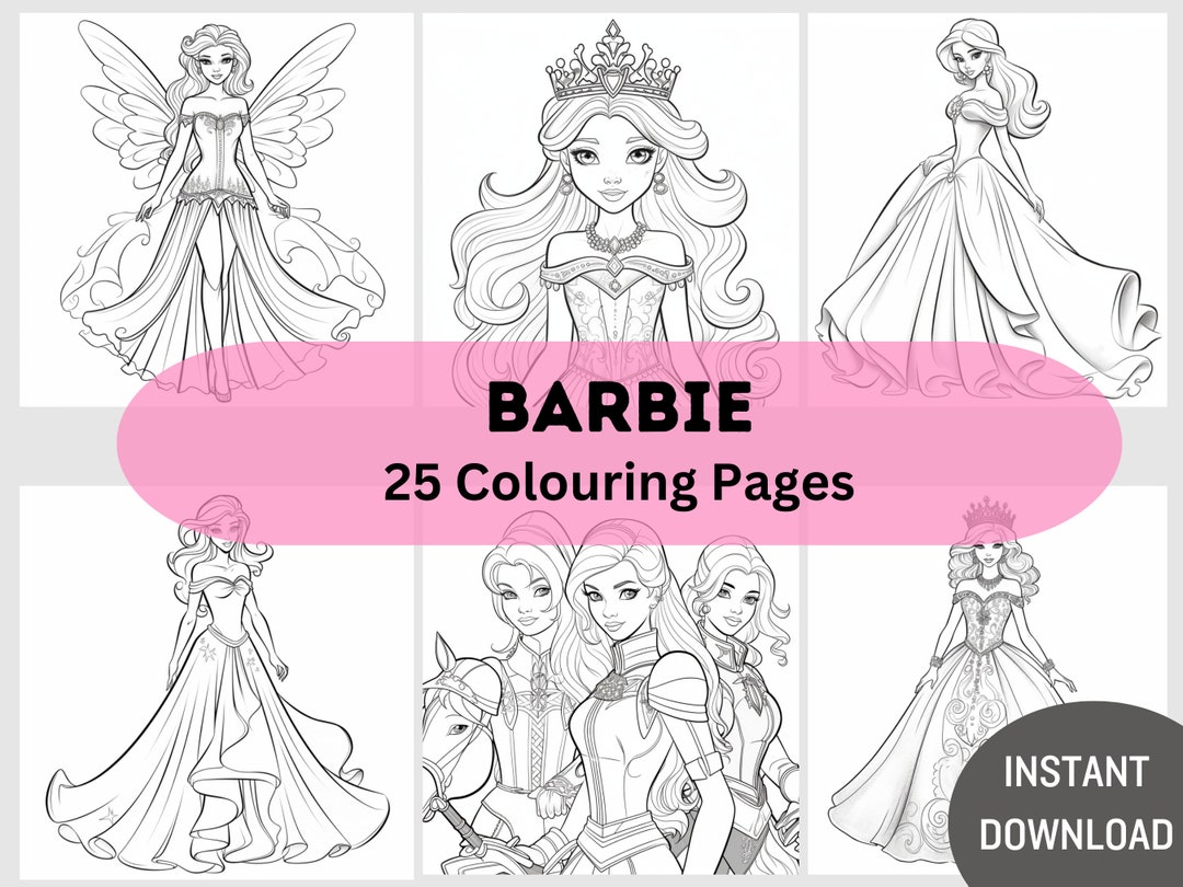 25 Barbie Colouring Pages for Children Printable Colouring Art Digital Prints for Kids Arts and