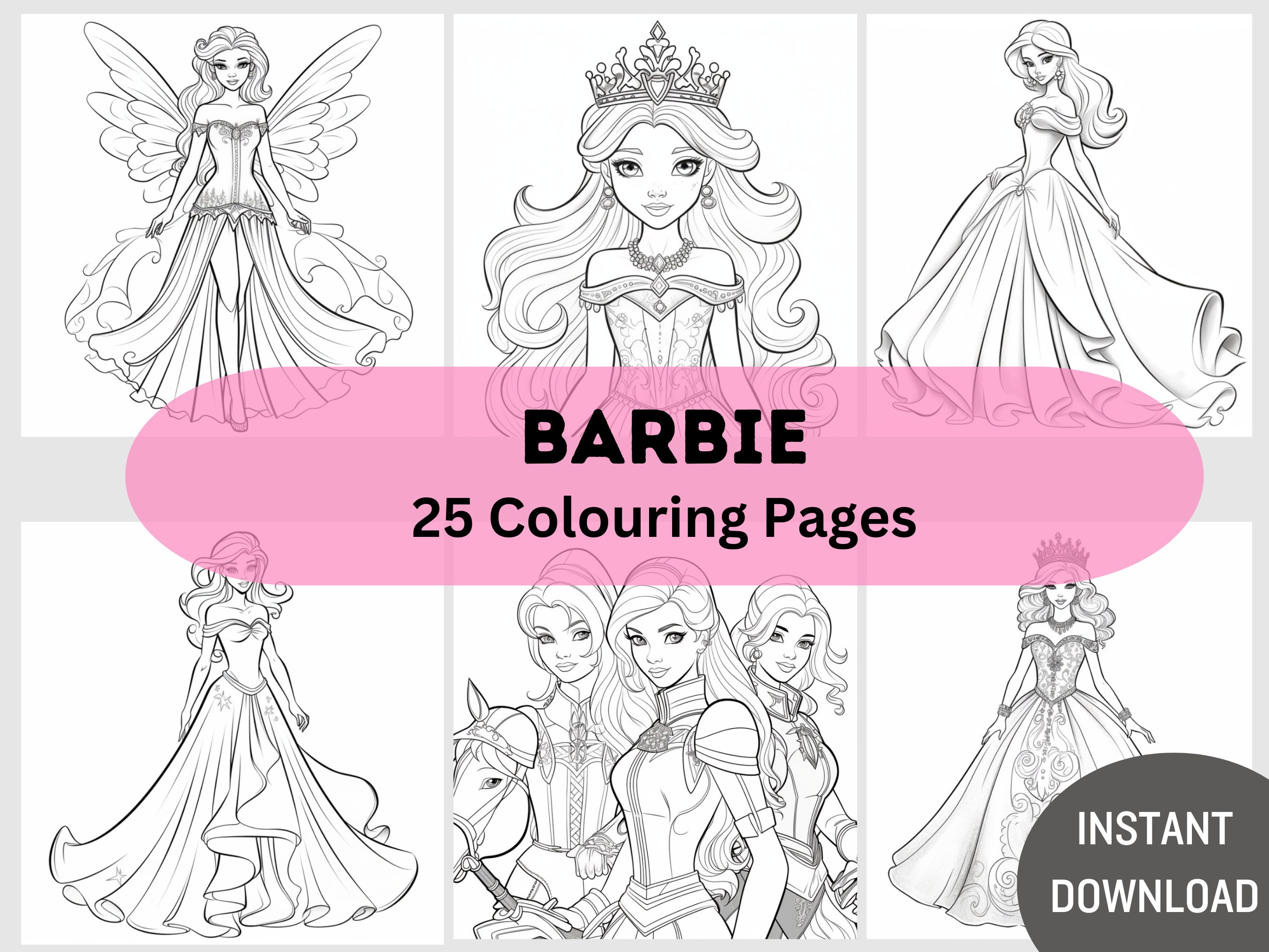 30 Page Bundle of Barbie Colouring Pages for Kids. Digital Download 