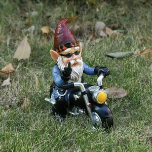 Playful Motorcycle Riding Gnome Statue: Whimsical Home and Garden Gift