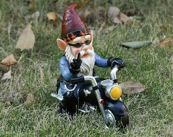 Statue ludique de nain de moto : cadeau fantaisiste pour la maison et le jardin