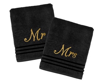 2 x Personalized Luxury Bath Towels His Hers/Mr Mrs 100% Cotton Terry Towelling Extra Absorbent Bath Shower Anniversary Wedding Gift