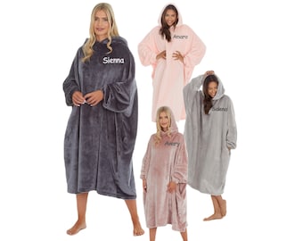 Personalised Oversized Hoodie Blanket Ultra Soft Fleece Warm Cosy Wearable Hooded Giant Sweatshirt Throw for Girls Boys Adults Big Pocket