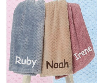 Personalised Baby Blanket Luxury Embroidered Waffle Wrap Soft Blue / Pink Baby Boy Girl Gift Baby Shower