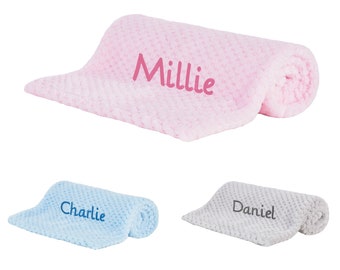 Personalised  Baby Fleece Bubble Waffle Blanket Newborn Pink Blue Boy Girl Gift