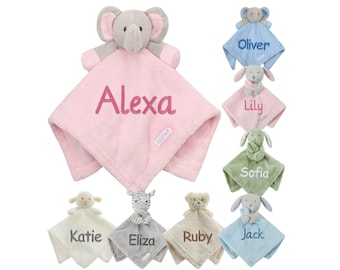 Personalised Baby Comforter Blankie / Blanket Gift - Quality Gift soft Toy Elephant / Bunny