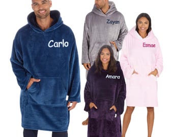 Personalised Oversized Adult Hoodie Blanket Ultra Soft Fleece Warm Cosy Wearable Hooded Giant Sweatshirt Throw for Girls Boys Big Pocket