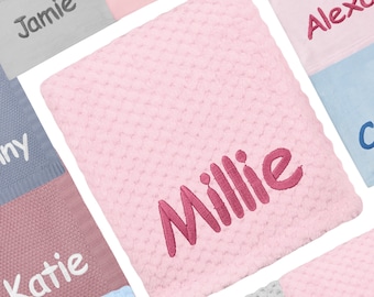 Personalised Baby Blanket Luxury Embroidered,Soft Fluffy Blue/Pink Boy Girl Gift, Birth announcement, Baby Shower