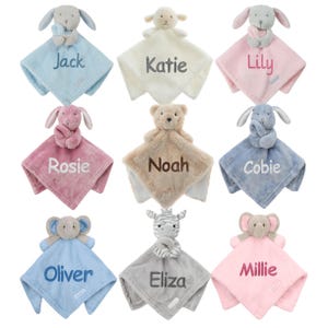 Personalised Baby Comforter Blankie / Blanket Gift - Quality Gift soft Toy Elephant / Bunny