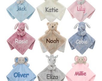 Personalised Baby Comforter Blankie / Blanket Gift - Quality Gift soft Toy Elephant / Bunny