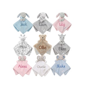 Personalised Baby Comforter Blankie / Blanket Gift - Quality Gift soft Toy Elephant / Bunny