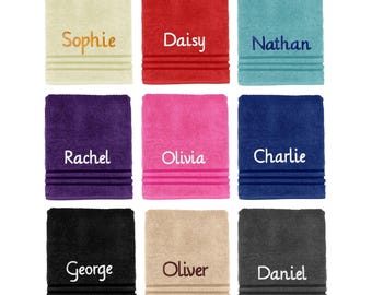 Personalised Embroidered Towels Face, Hand, Bath, Towel Ideal Gift ANY NAME 100% Egyptian Cotton Gift 12 Colour Towels Available