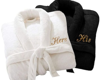 2 x Personalised Luxury Bath Robe His Hers/Mr Mrs 100% Cotton Terry Towel Bathrobes Extra Absorbent Bath Shower Anniversary Wedding Gift