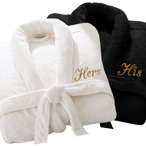2 x Personalised Luxury Bath Robe His Hers/Mr Mrs 100% Cotton Terry Towel Bathrobes Extra Absorbent Bath Shower Anniversary Wedding Gift
