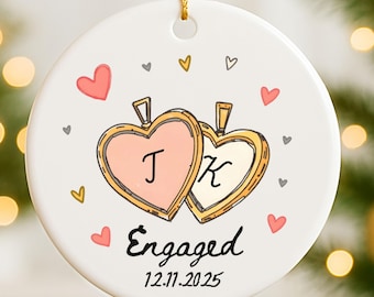 Engaged Ornament, Engagement Christmas Ornament, First Christmas Engaged Ornament, Engagement Gift, Custom Couples Ornament