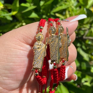 24k Gold Plated San Judas Tadeo Red Rope Bracelet San Juditas Pulsera de Hilo