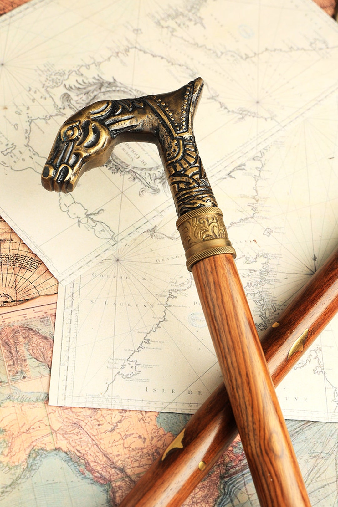 Walking Stick Horse Head Designer Brass Handle Walking Stick Etsy