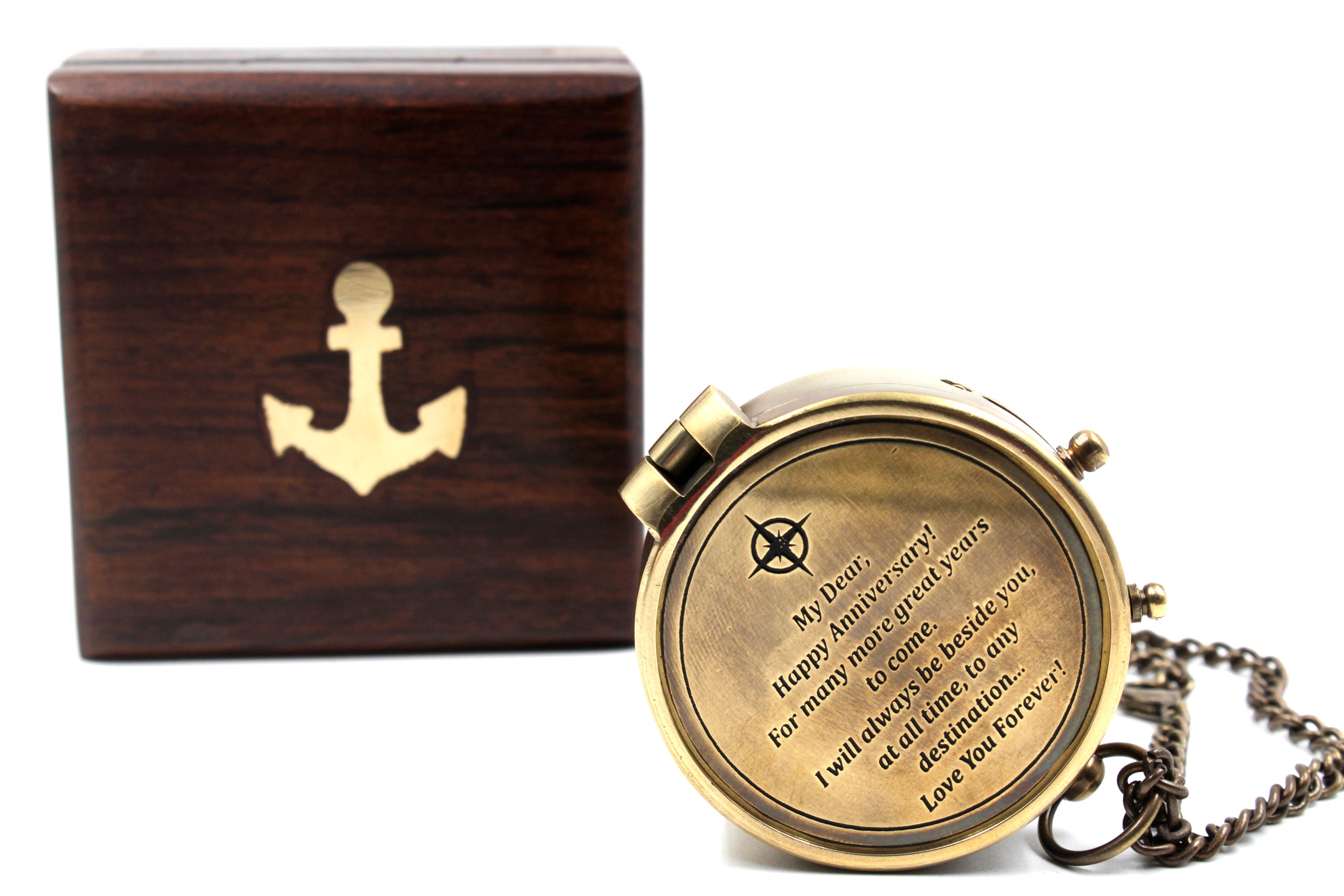 Gravierter Kompass „To My Husband I Love You“ – Aus Messing, Personalisierbar, In Lederbox, Geschenk Für Ihn