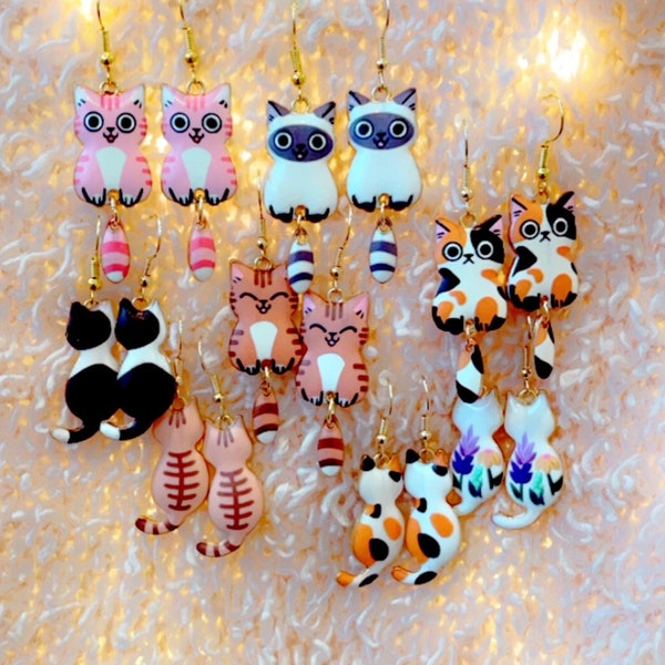 Cute Cartoon Cat Alloy Earrings | Handcrafted Cat Jewelry