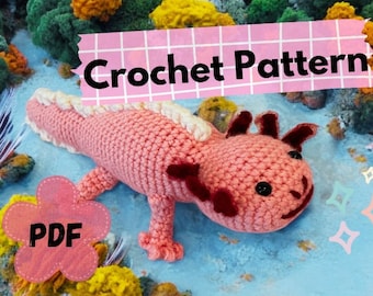 Patrón de ganchillo Axolotl - Amigurumi Axolotl PDF - Lindo peluche animal de ganchillo - Descarga digital fácil DIY
