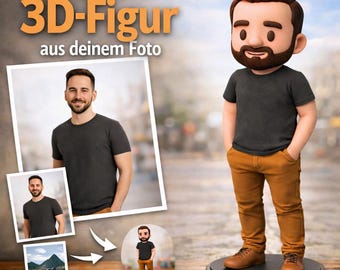 Personalisierte 3D-Figur aus deinem Foto – Chibi Style | Individuelles Geschenk | Mini-Me Figur | 3D Druck | Bemalbar oder farbig