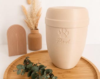 Biologisch abbaubare Tierurne personalisiert mit Namen – Urne für Hund Katze Haustier – Kompostierbar & umweltfreundlich – 3D Druck