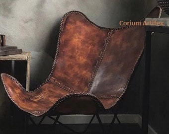 CoriumArtifex leather Butterfly Chair , Leather BKF, living room Relaxing Chair, Antique Brown Velentine Gift