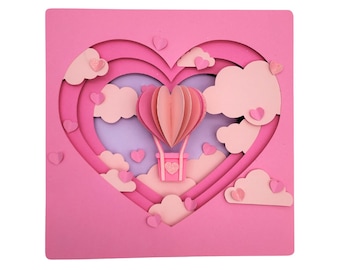 3D Layered Love Cloud Hot Air Balloon Greeting Card Instant Digital Download - SVG, PNG, JPEG, Studio3 for Cricut Silhouette Cut File