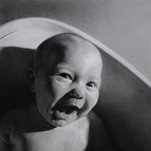 Custom Charcoal Baby Portrait: Hand-Drawn Sketch from Photo