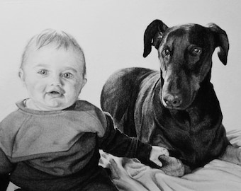 Custom Portrait, Drawing From Photo, Charcoal Drawing, Black and White, Sketch, Wall Art, Wall Decor, Bespoke Portrait