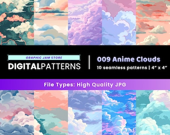 Anime Clouds - Digital Patterns #009 -  Bundle of 10, Digital Patterns for Printing, Digital Papers, Seamless Patterns | HD JPG | 1200x1200