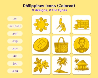 Philippines Icons (Colored), Bundle of 9, 8 File Formats, Digital Vector | SVG PNG and more