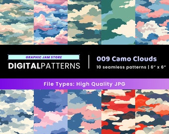 Camo Clouds - Digital Patterns #010 -  Bundle of 10, Digital Patterns for Printing, Digital Papers, Seamless Patterns | HD JPG | 1800x1800