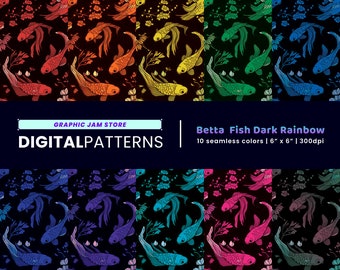 Betta Fish Digital Patterns for Printing, Digital Papers, Seamless Pattern | JPG PNG