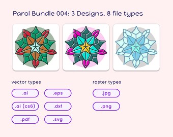 Parols 004 SVG Bundle of 3 Designs with Raster and Vector Layers for Engraving, Cutting, Printing, and More (7 Formats)