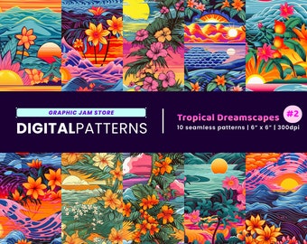 Tropical Dreamscapes #2 Pattern Bundle of 10, Digital Patterns for Printing, Digital Papers, Seamless Patterns | JPG PNG PDF