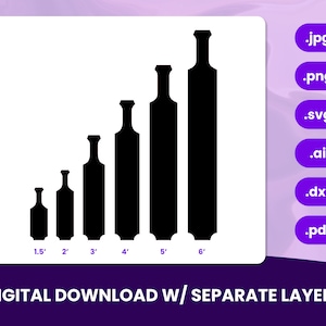 May include: A set of six black silhouette paddles, each increasing in size from 1.5 inches to 6 inches. The paddles are arranged in a row from smallest to largest.