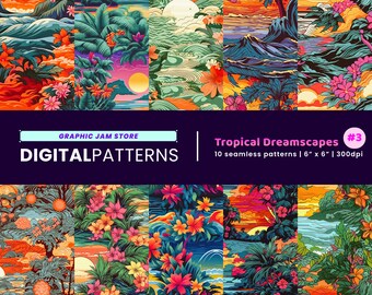 Tropical Dreamscapes #3 Pattern Bundle of 10, Digital Patterns for Printing, Digital Papers, Seamless Patterns | JPG PNG PDF