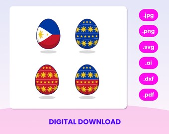 Easter Egg Illustration SVG with Philippines Flag, Sun, and Stars (7 Formats)