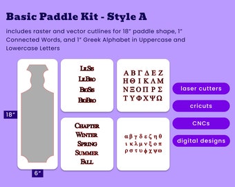 Fraternity and Sorority Basic 18" Greek Paddle Kit SVG, Raster and Vector Layers for Engraving, Scoring, Printing, and More (7 Formats)