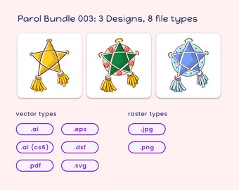 Parols SVG Bundle of 3 Designs with Raster and Vector Layers for Engraving, Cutting, Printing, and More (7 Formats)